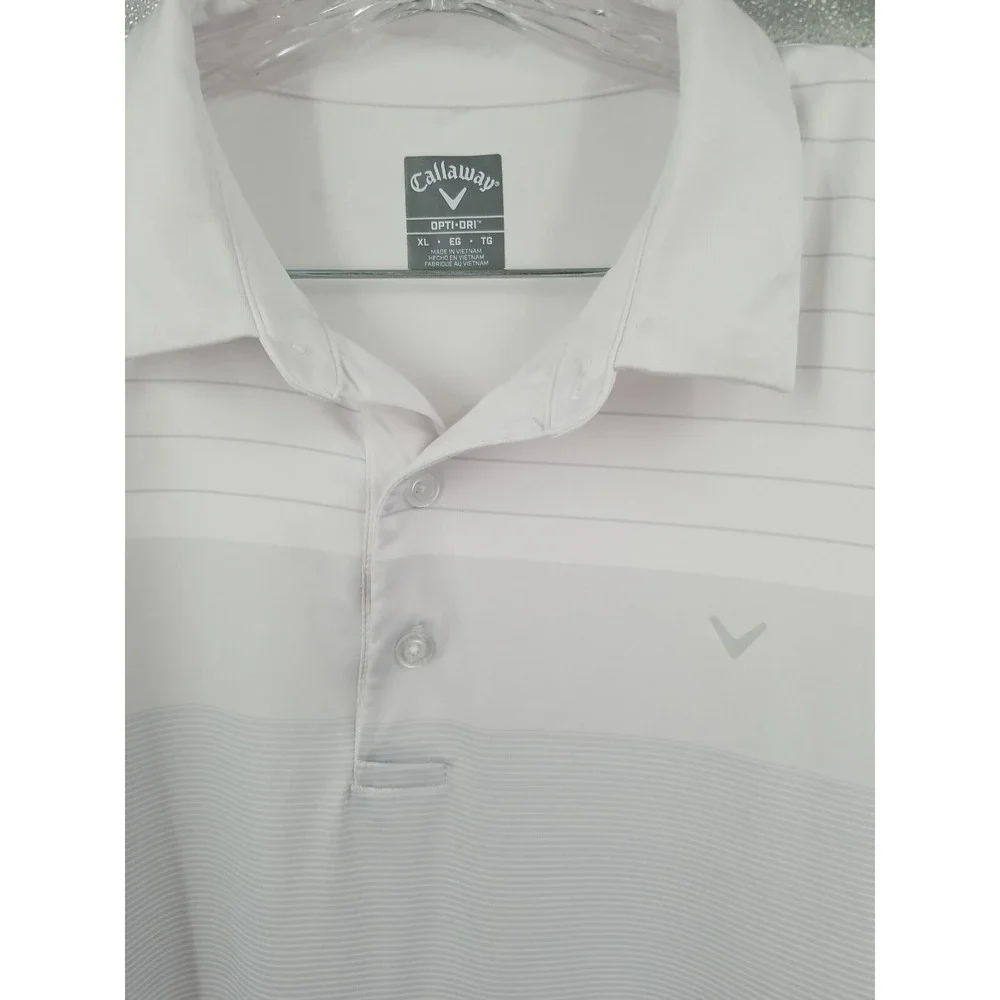 Callaway Opti Dri Golf Polo‎ Mens Shirt XL White Gray Striped Short Sleeve Logo - Picture 3 of 7